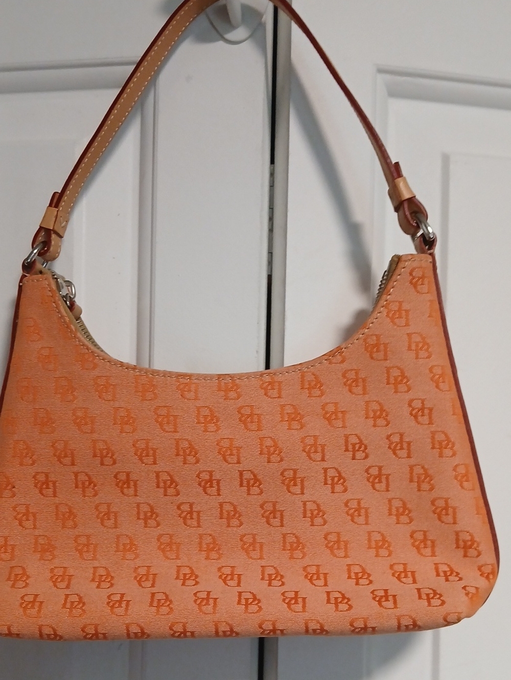 Dooney & Bourke Orange Monogram Shoulder Bag with Tan Strap